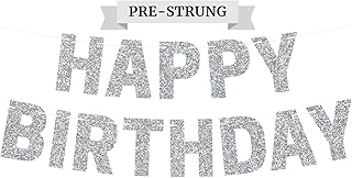 Pre-Strung Happy Birthday Banner - NO DIY - Silver Glitter Birthday Party Banner - Pre-Strung Garland on 8 ft Strands - Silver Birthday Party Decorations & Decor for Men & Women. Did we mention no DIY?