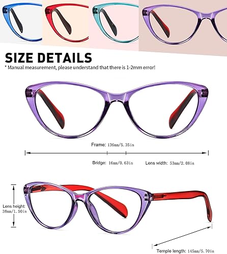 Miniatura 10 de Lentes de lectura de ojo de gato para mujer, bloqueo de luz azul, lectores para mujer 2.0 con bisagras de resorte cómodas, anteojos de diseñador de