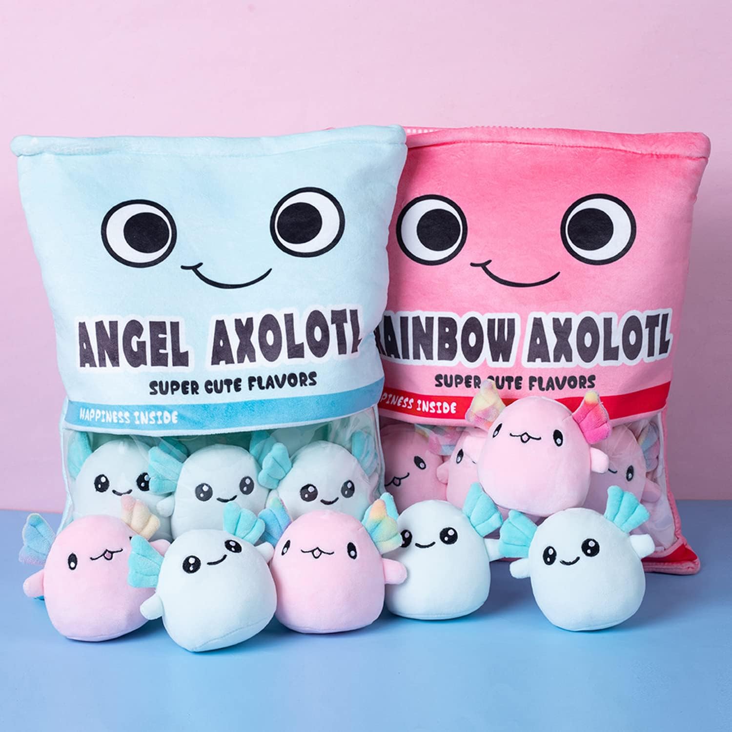 Nenalayo Plushies Doll a Bag of Axolotl Plush Toy Stuffed Soft Snack Pillow Plush Toy for Birthday Gift, Stuffed Toy Game Pillow Cushion Gift for Kids (Blue 6 Balls)