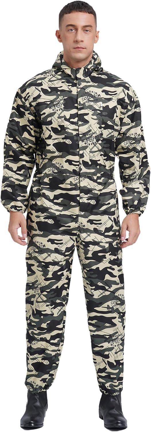 Alvivi Men's Work Overalls Long Sleeve Hooded Zip-up Jumpsuits Dustproof Coverall Mechanics Workwear
