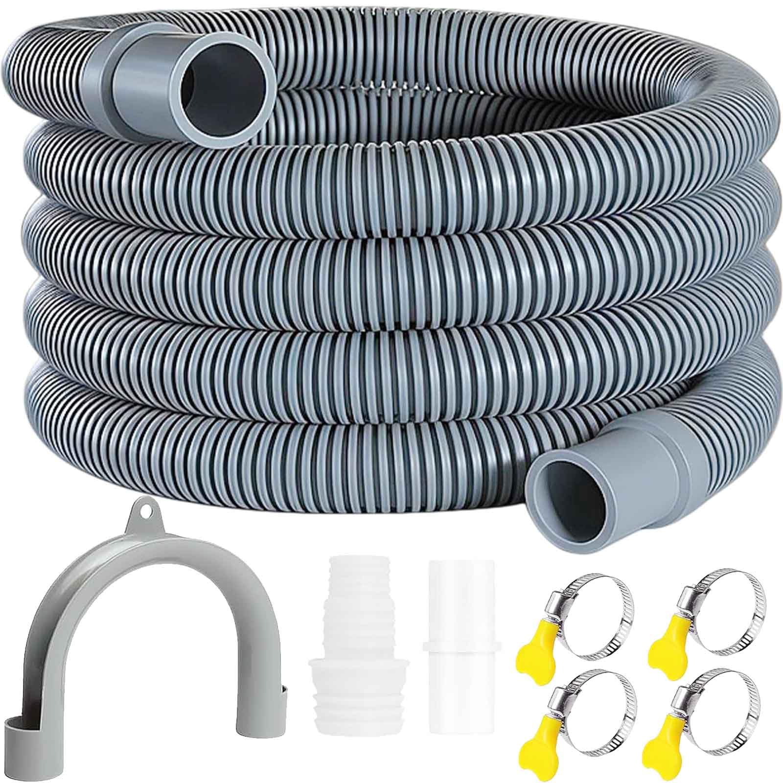 Washing Machine Waste Pipe Extension, UniversalWashing Machine Drain Hose Extension Kit for Washing Machines Dryer Dishwasher Hose Extensions, with 2 Extender Connectors & 4 Pipe Clamps (2M)