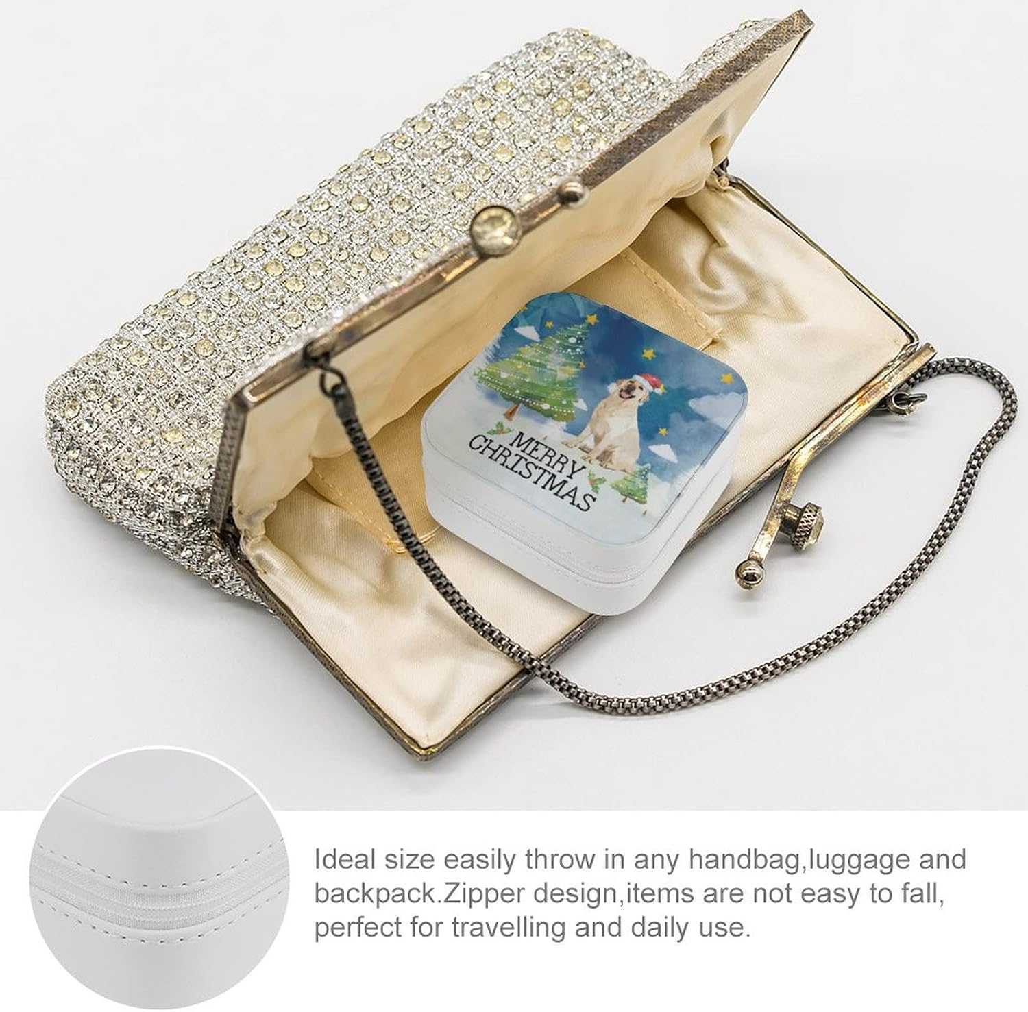 Merry Christmas Dog Pet Basenji Small Jewelry Box Funny Animal Travel Small Organizer Portable Display Storage Case for Rings Earrings Necklace Xmas Gifts for Girls Women image 3