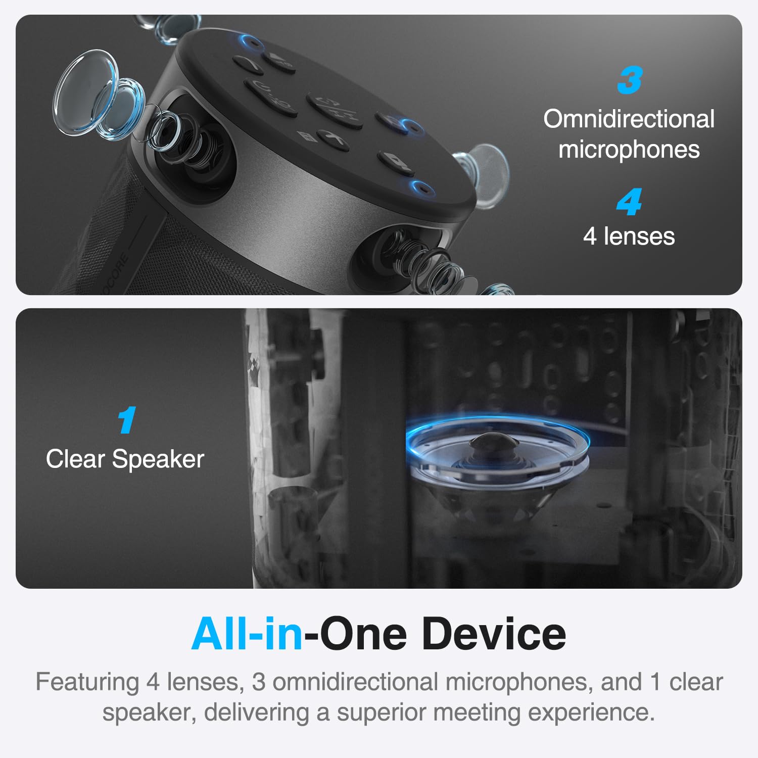 Caméra de réunion tout-en-un 360° pour PC Mac, haut-parleurs et microphones, mise au point automatique, sortie 1080p, isolation vocale AI