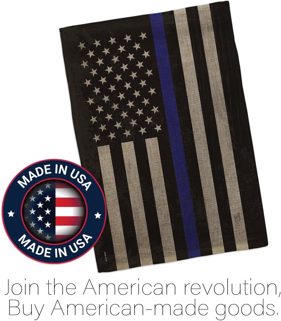 US Blue Stripe Burlap Garden Flag - Set Wall Hanger Armed Forces Police Cop Law Enforcement Sheriff Officer Line Support - House Decoration Banner Small Yard Gift Double-Sided Made In USA 13 X 18.5