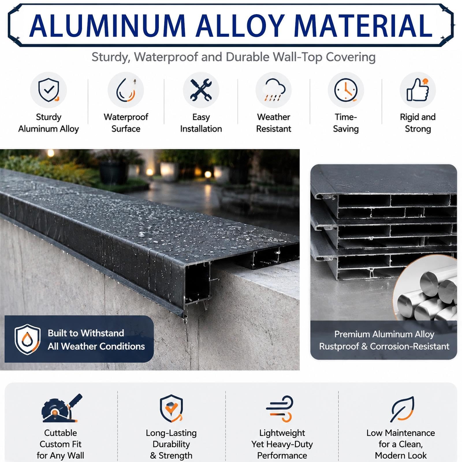 Albardilla Aluminio con Ranura para LED, para Muros De Ladrillo