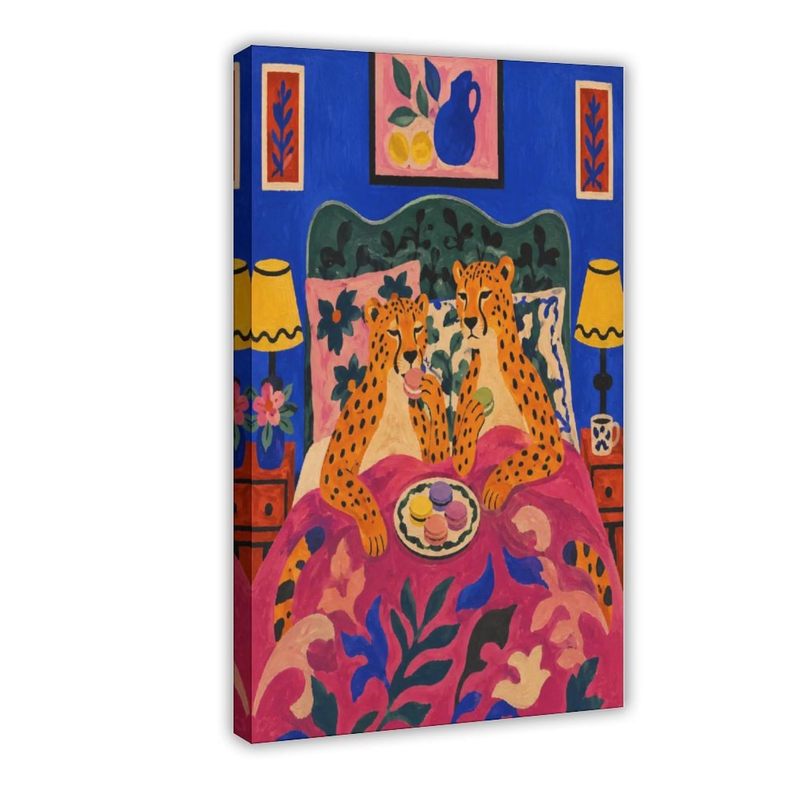 W7c8u2x3 Frame-Style-1 Leopard Pair Canvas Wall Art, Pop Art Reading Corner