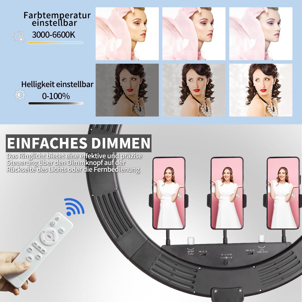 25-Zoll-Ringlicht- Wandhalterung mit Handyhalter, verstellbarer dreieckiger Ausleger, Deckenlichtständer für Fotobeleuchtungsstudio, Live-Übertragung, Salon, Beauty-Tattoo-Licht, Friseurlic