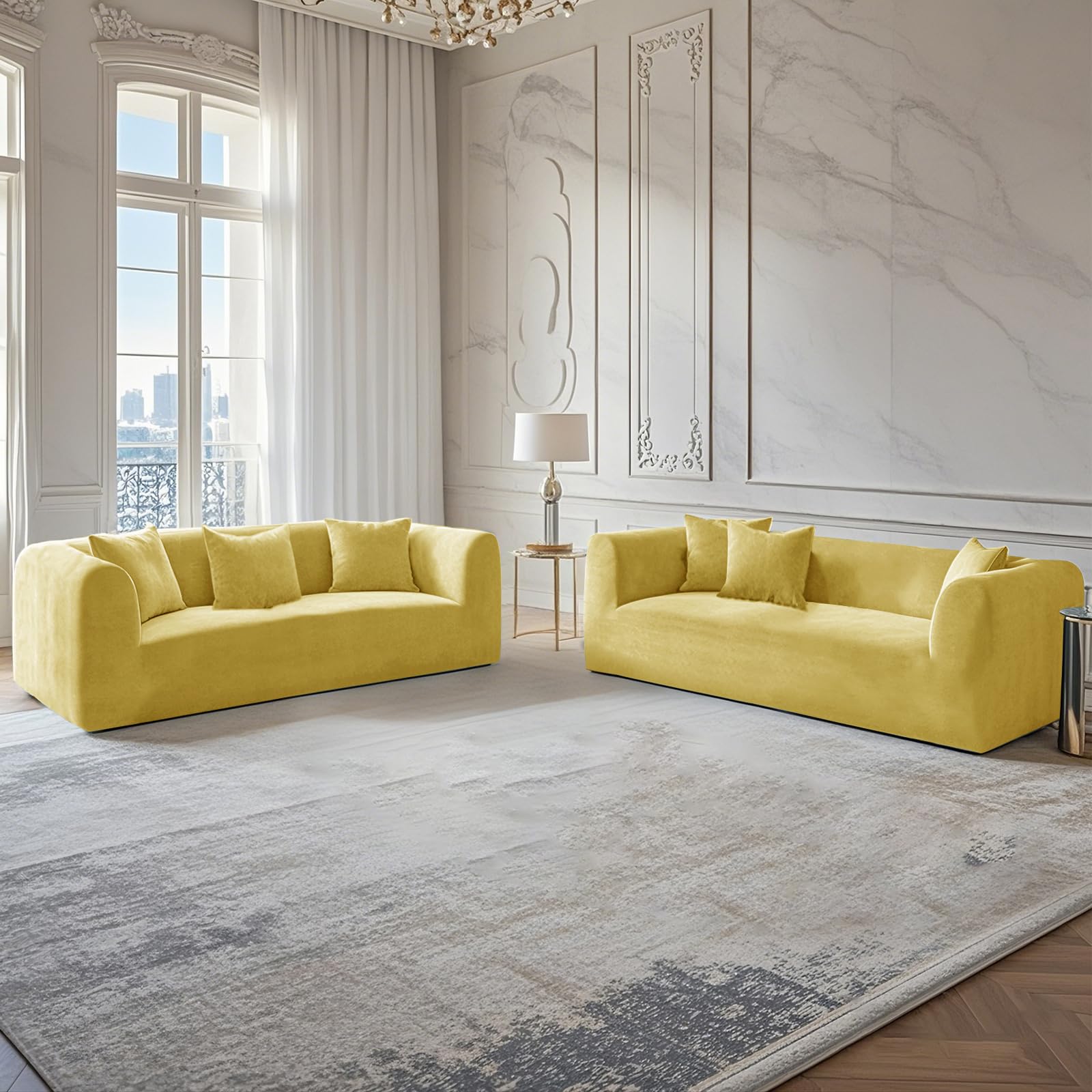 Velluto Copridivano Chesterfield 1/2/3/4 Posti Fodera Per Divano Elasticizzato Fodere Per Cuscini Antiscivolo Antimacchia Lavabile (Giallo,SOFA)