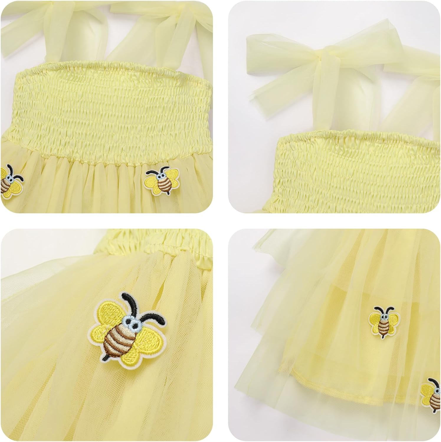 OBEEII Toddler Girls Summer Tulle Tutu Dress Bee/Strawberry/Butterfly Birthday Party Smocked Cute Ruffle Tiered Dress - Image 6