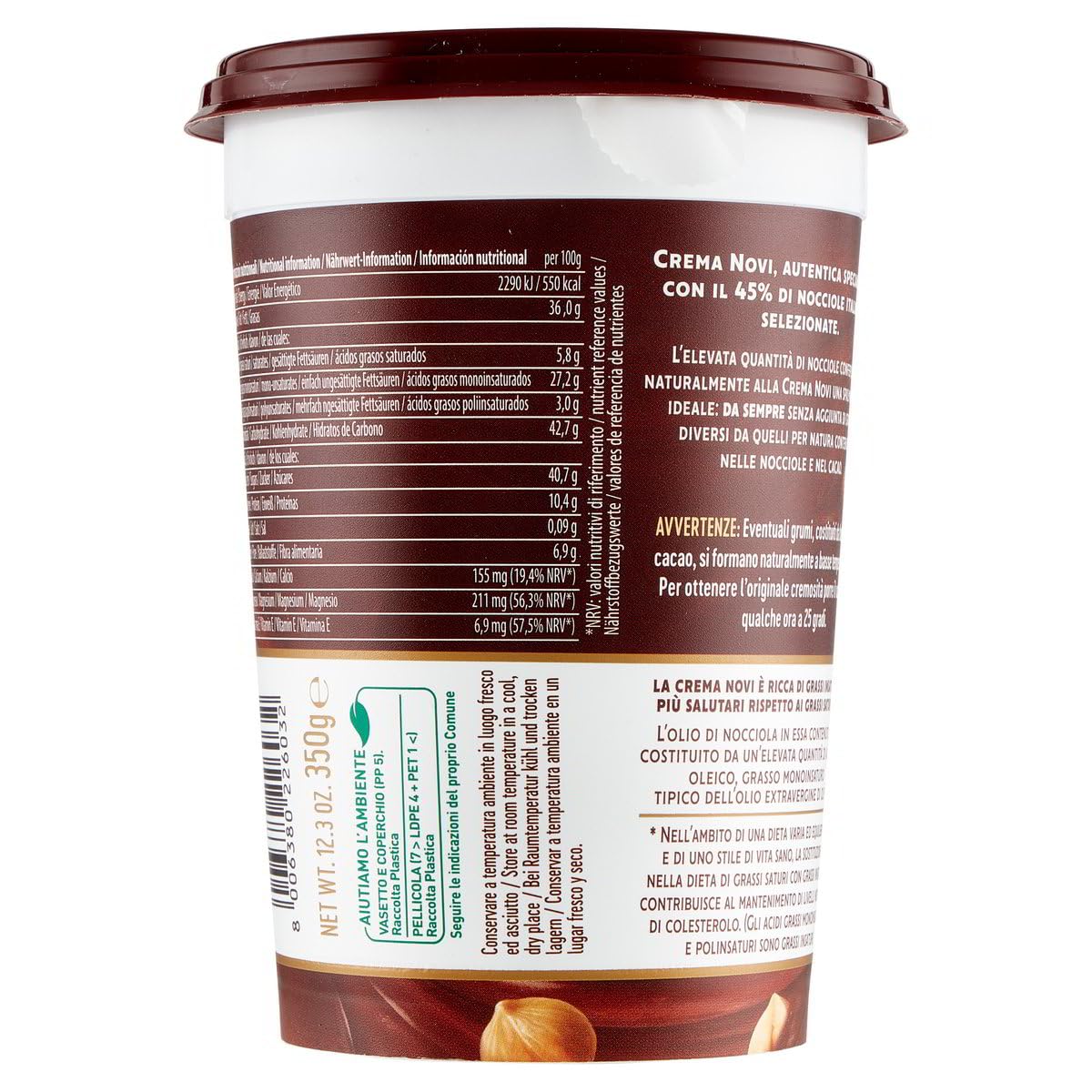 Italian Gourmet Novi Haselnuss-Kakao-Creme 45% Haselnüsse 6x350g + Polpa