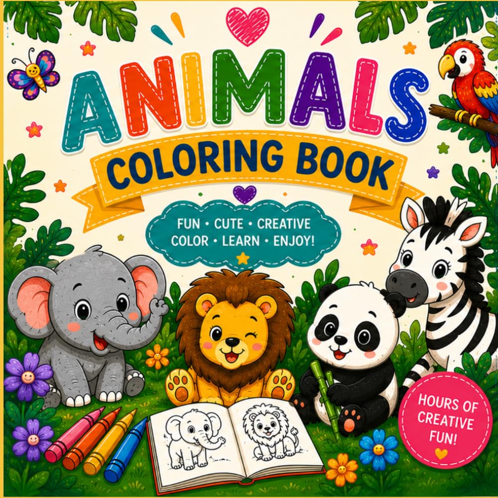 Animals coloring book: Fun Cute Creative color Learn Enjoy