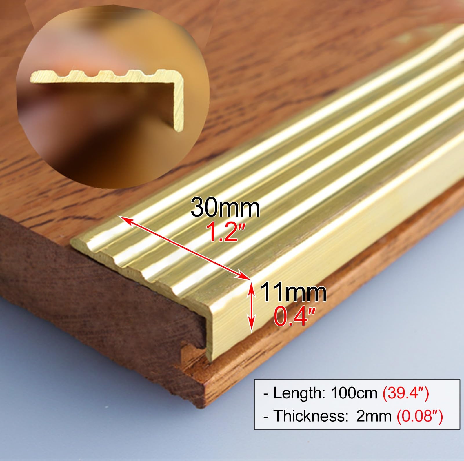 Protezione per bordi scale antiscivolo in ottone massiccio, impermeabile, in metallo, a forma di L, 30 x 11 mm, per gradini sicuri e una maggiore durata