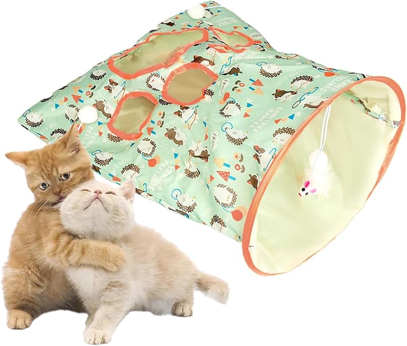 Túnel de Brinquedo para Gatos Pequenos com Som de Papel e Bolinha Frandilo Verde