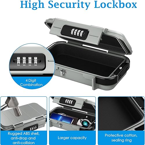 Miniatura 4 de AMIR Caja de Seguridad Portátil, Caja de Seguridad con Combinación y Código, Caja de Seguridad Mini Impermeable Antirrobo para Viajes con Cadena