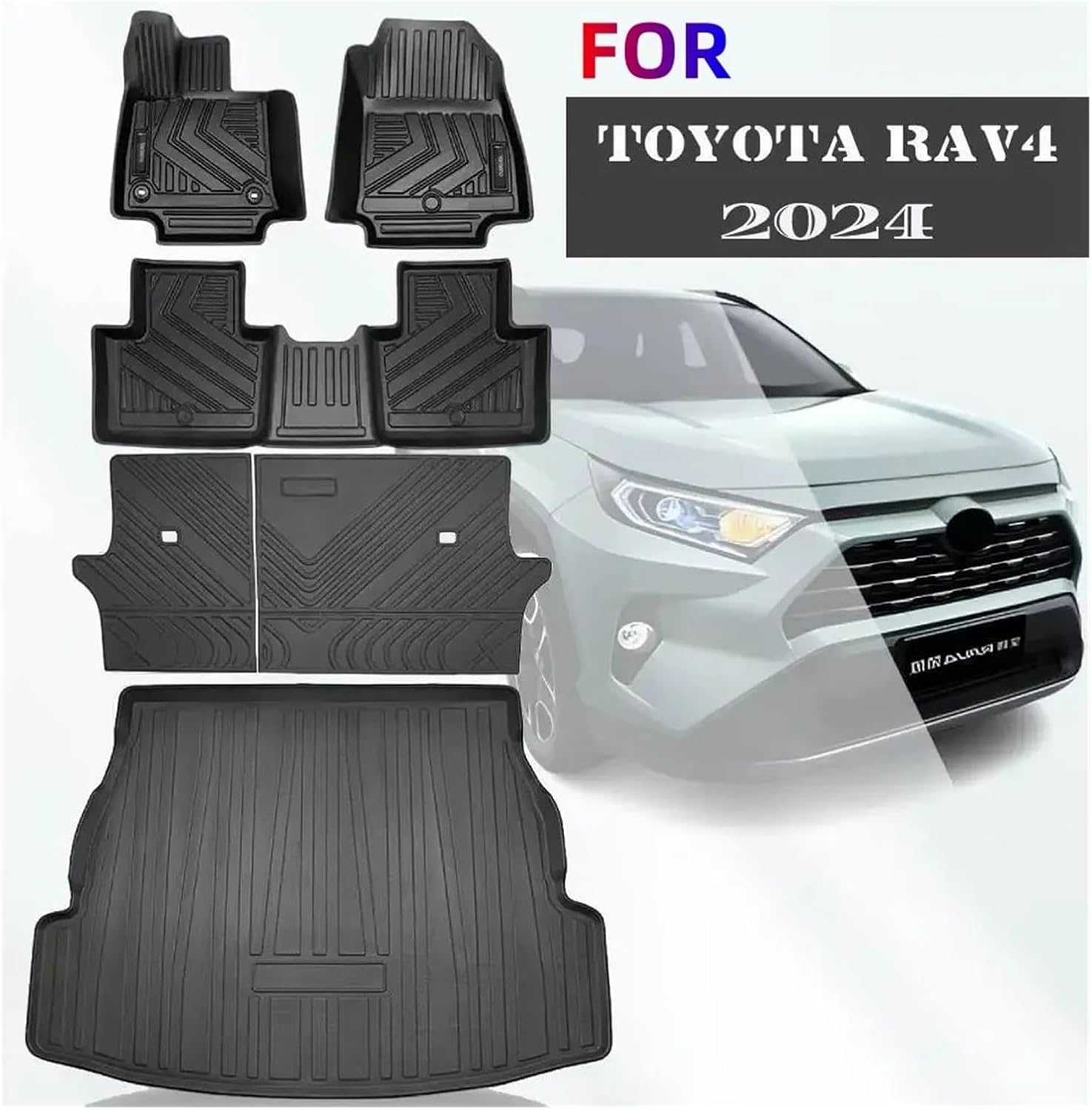 Car Floor Mat and Cargo Liner +Backrest Mat 2024 Compatible with Toyota Rav4 Floor Mats Trunk Liners Back Seat Cover TPE Mat(RAV4 LHD,Gasoline)