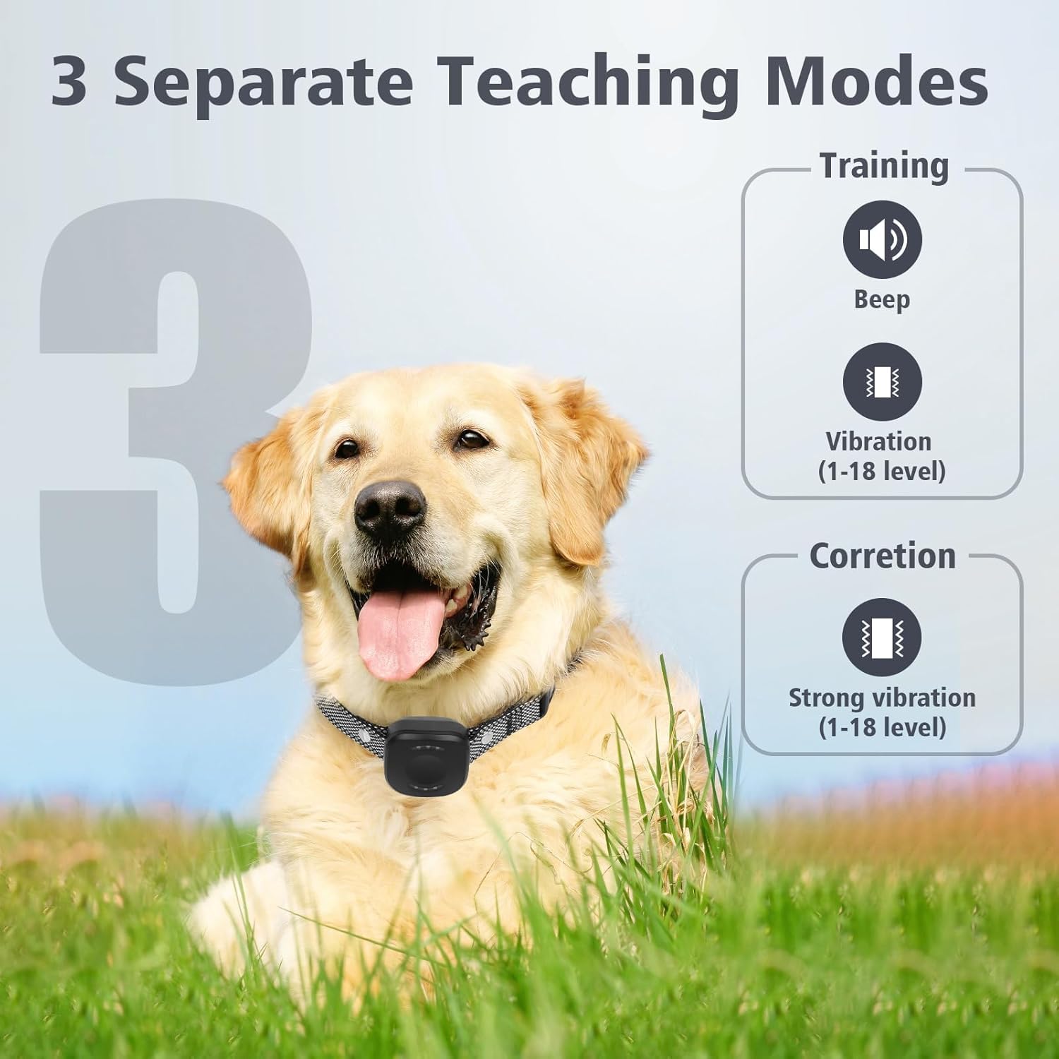 Collar de Adiestramiento para Perros Recargable y Resistente 3 Modos de Sonido, Vibración, Boost Vibración, Rango Remoto de 300 Metros