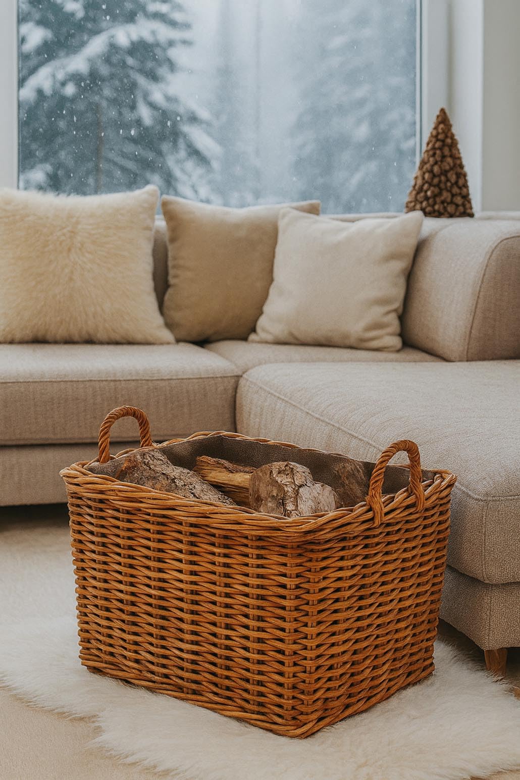Kobolo Holztrage Holzkorb für Kaminholz Rattan Lacak mit abnehmbarem