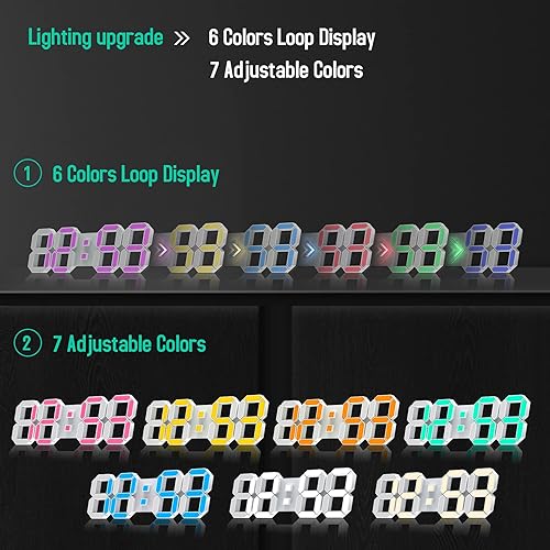 Vista 11 de EDUP HOME - Reloj despertador de escritorio digital 3D con luz Led de 9.7 pulgadas, control remoto, brillo automático y ajustable, muestra el tiempo