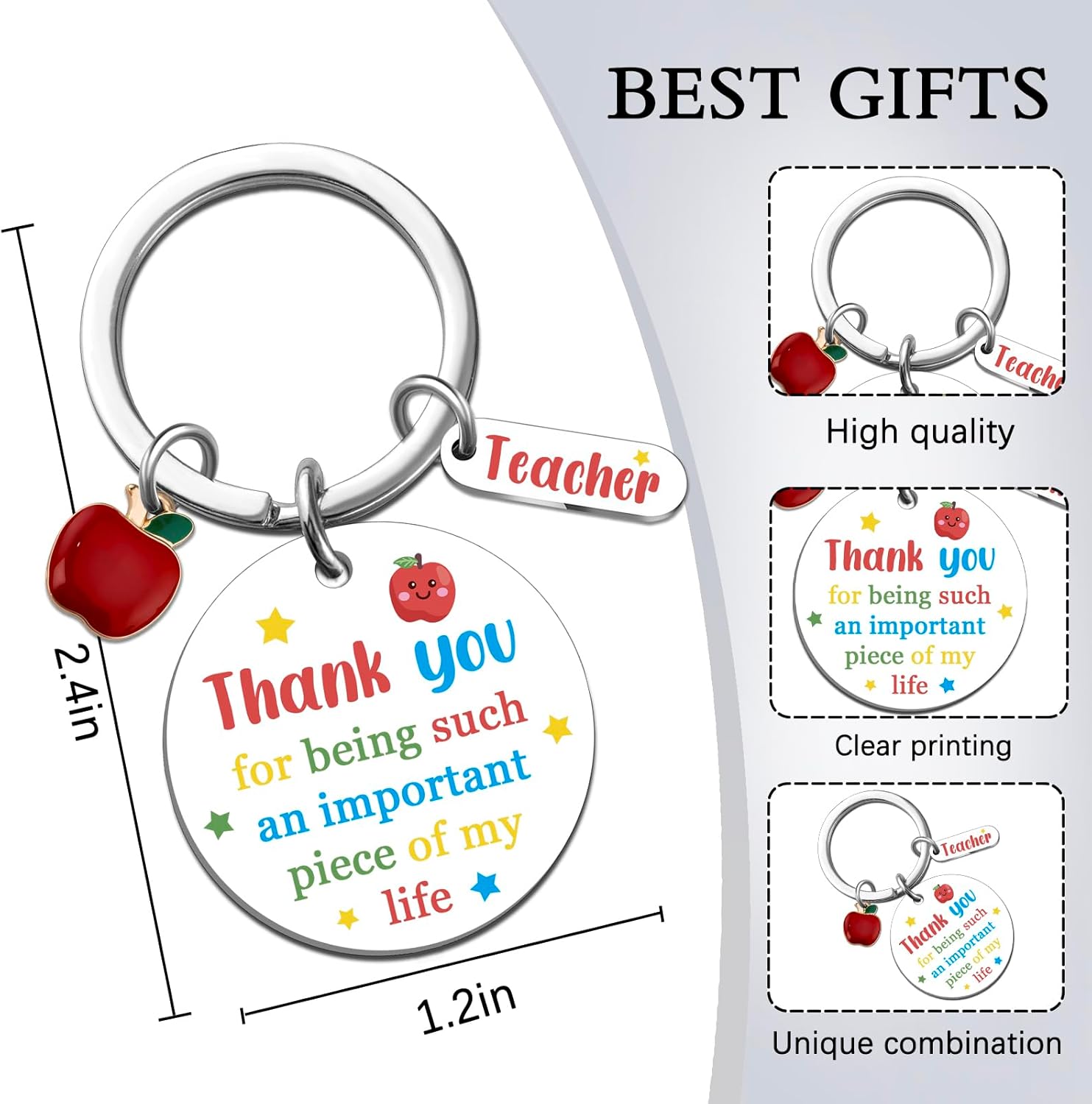 Teacher Appreciation Gifts Best Teacher Ever Keychain Thank You Gifts for Teachers Birthday Retirement Thanksgiving Christmas Gift Ideas Cute Teachers Keyring - Image 2