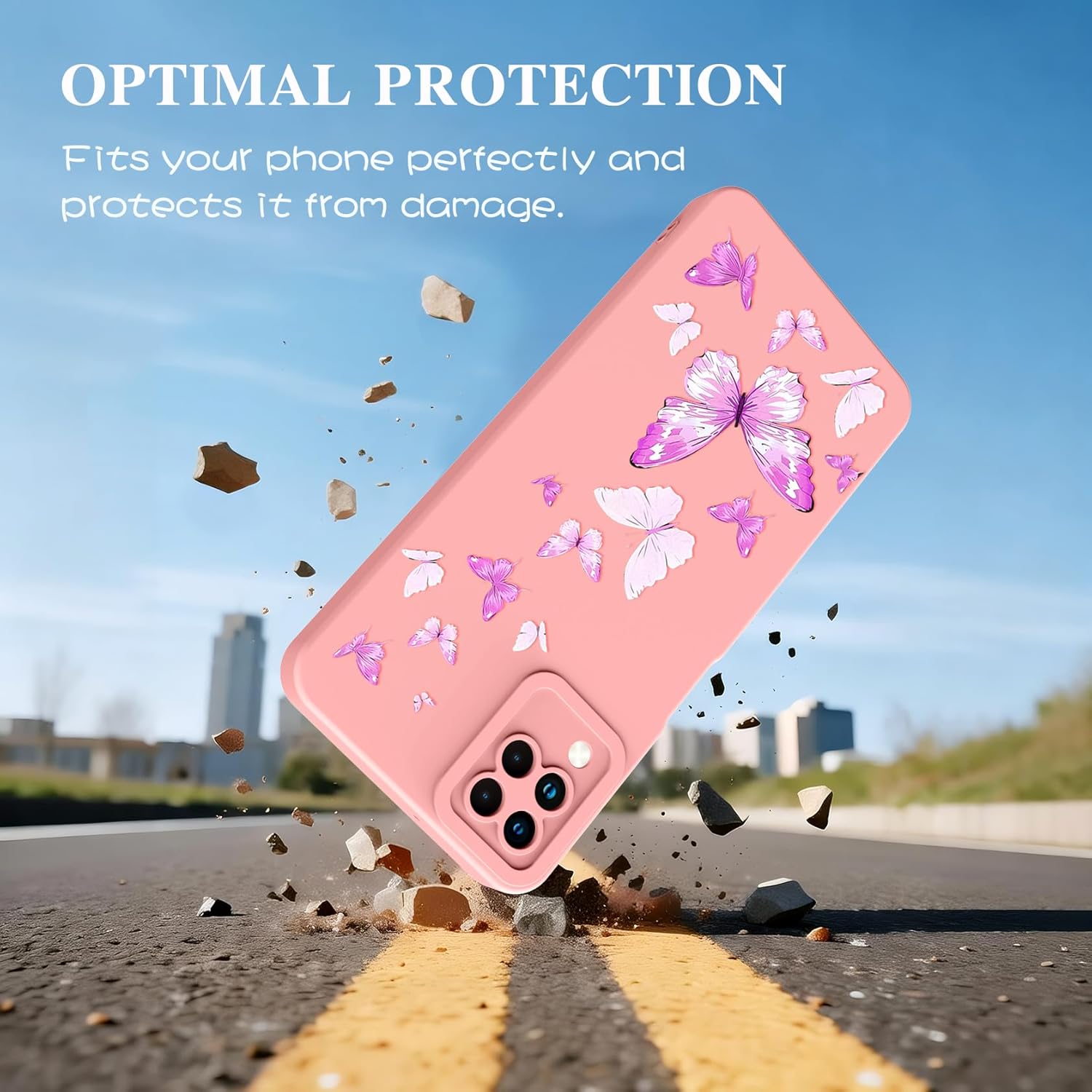 for Samsung Galaxy A12 Phone Case, Fashion Flower Pattern Design Girls Women Liquid Silicone Cover, Slim Shockproof and Scratch-Resistant Soft Case for Samsung A12 - Butterfly Pink - Image 4