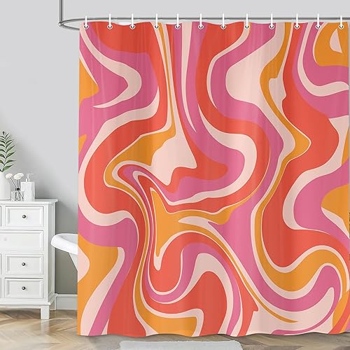 Miniatura 16 de Cortina de ducha estilo retro bohemio de los años 70 para decoración de baño, tela lavable, 72 x 72 pulgadas Azul