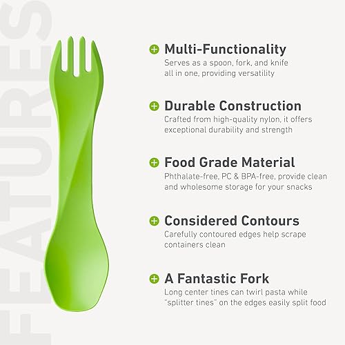 Miniatura 4 de Humangear GoBites Uno - Utensilios de cubiertos portátiles para equipo de campamento, accesorios de cocina para cocinar o lonchera, 1 paquete, verde