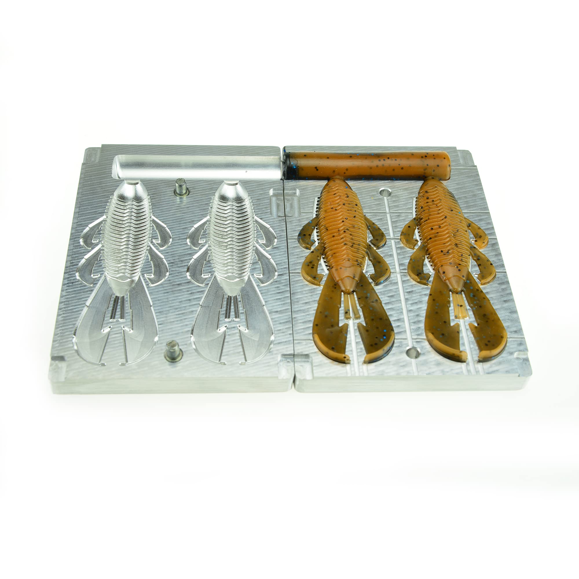 Molde de plástico suave para hacer señuelos de inyección, señuelos de pesca, dos cavidades Bandito Bug 4 pulgadas (aluminio)