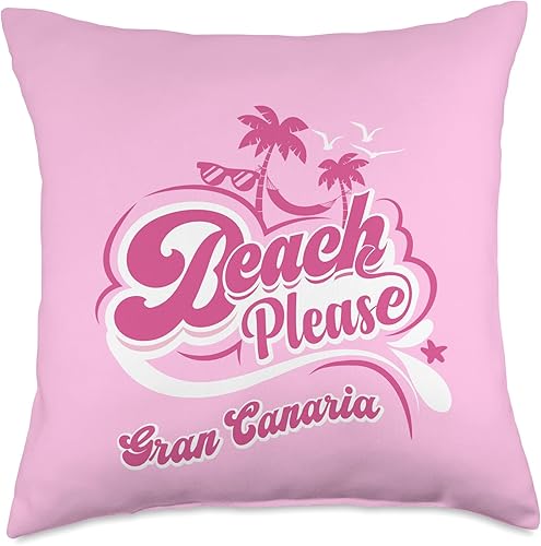 Girly Pink Gran Canaria Holidays Apparel for Girls, Please. Gran Canaria Summer Holidays, Beach Vibes Throw Pillow, 18x18, Multicolor