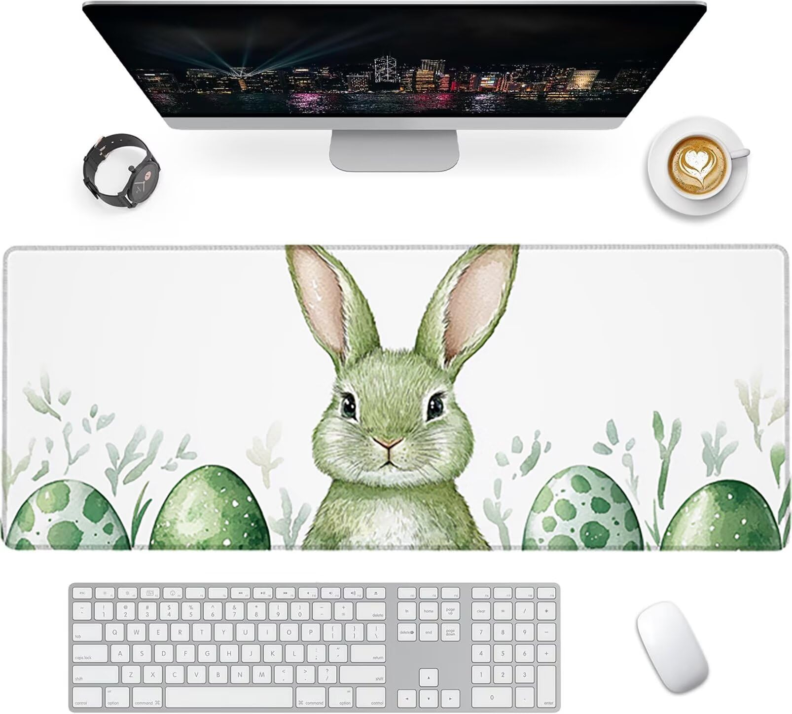 Lpfieonn Ostern Schreibtischunterlage XXL, Beige Schreibtischunterlagen Großes, Gaming Mousepad XXL mit ernähter Rand und Rutschfeste Gummibasis, Desk Mat für PC/Laptop/Mausa 120x60cm PF-3244