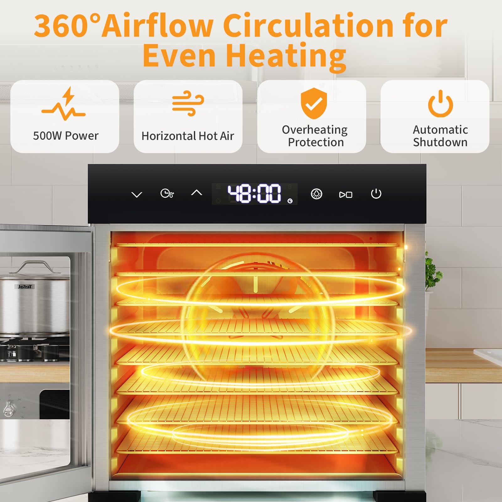 NEWBULIG Essiccatore elettrico per alimenti, 500 W, 24 ore, temperatura regolabile a 500 °C, perfetto per frutta, 8 pezzi