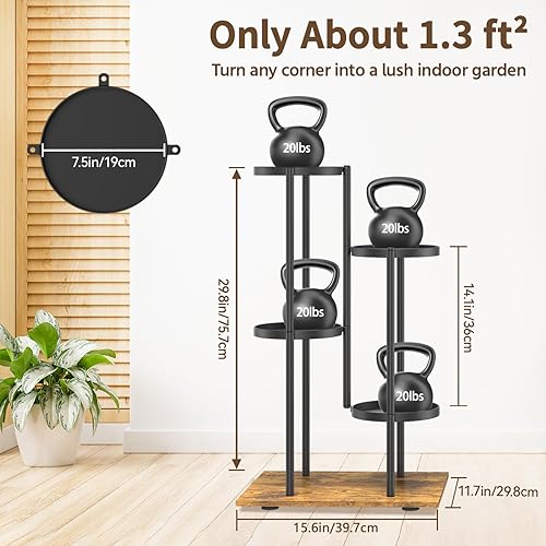 Miniatura 7 de LASZOLA Soporte para plantas negro de 4 niveles para interiores, soporte resistente de metal para macetas, soporte para flores, organizador moderno