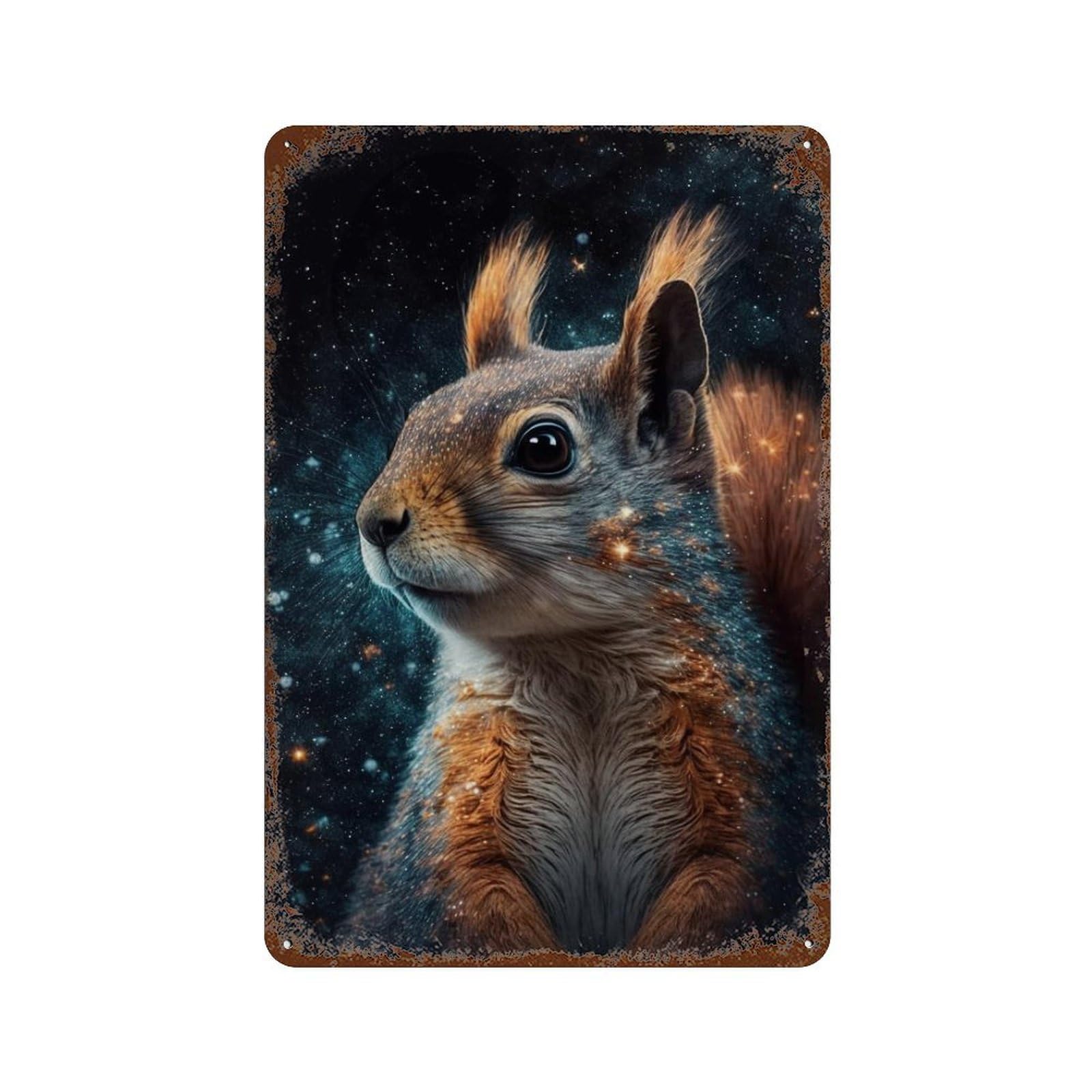 Cosmic Squirrel Gazing Retro Metal Sign 11.8"x7.9", Ideal for Cafe, Home Bar And Lounge Decor