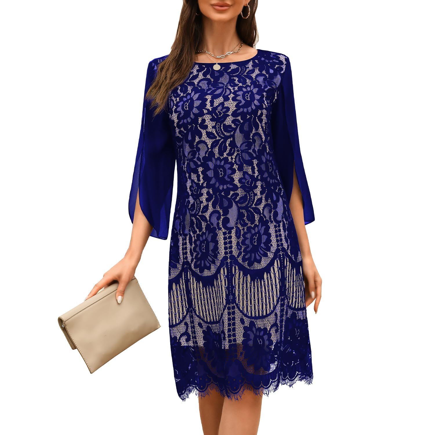 COOAN Cocktail- und formelle Kleider für Hochzeitsgäste für Damen, Spitzen-Pailletten-Abschlussball-Abendkleid