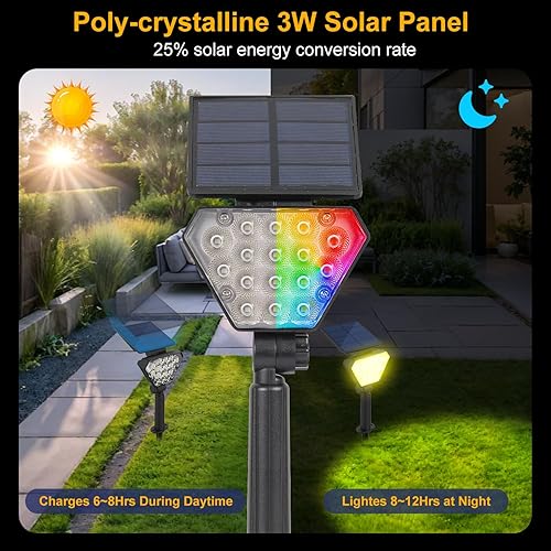 Miniatura 5 de T-SUN Luces solares para exteriores, impermeables, IP65, paquete de 6 luces LED solares que cambian de color, IP65, impermeable, inteligente,