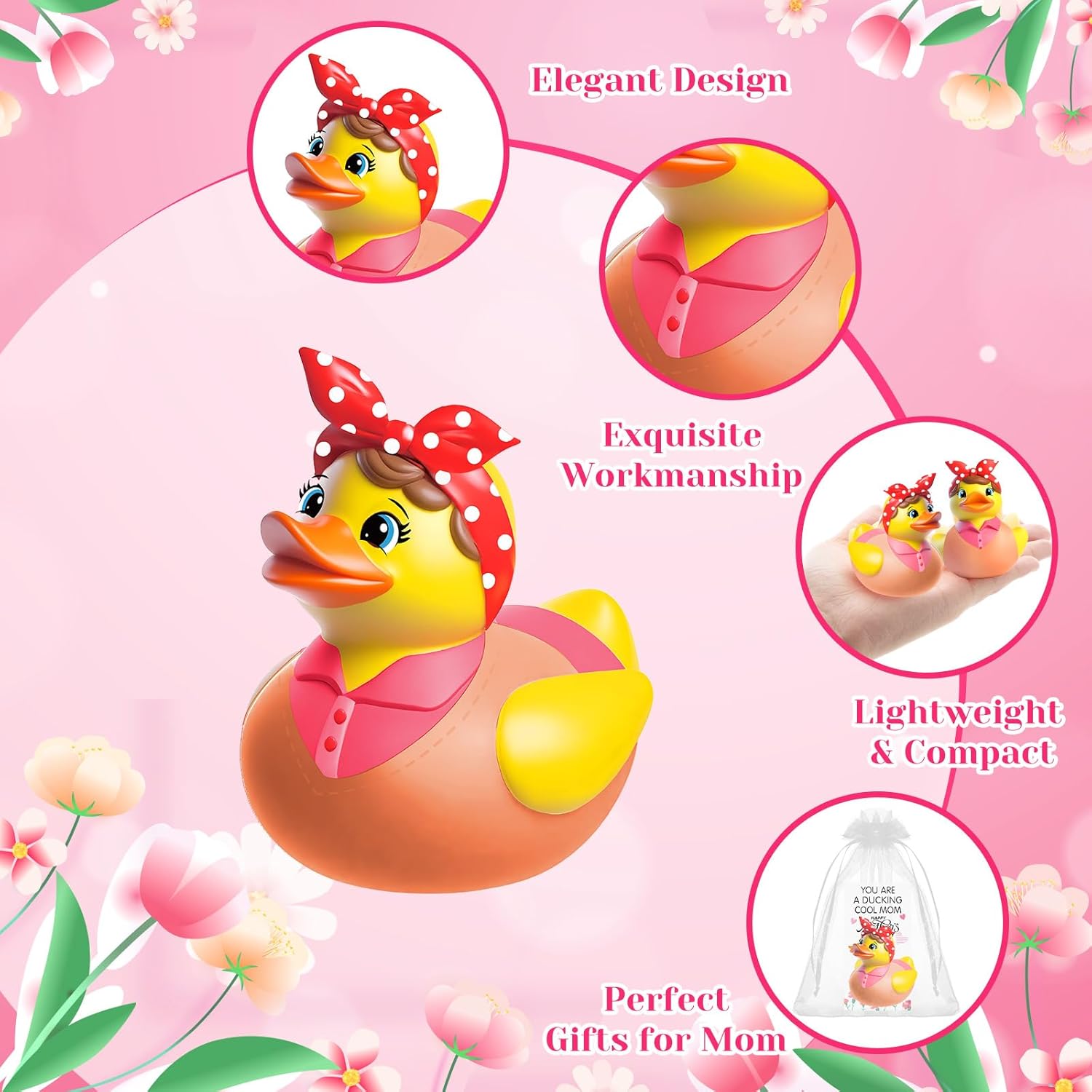 Sotiff 36 Sets Funny Gifts for Mothers Day Mom Themed Rubber Ducks with Thank You Cards Organza Bags Rubber Duckies Appreciation Gifts for Mom Women Friends Mothers Day Party Favors(Classic)
