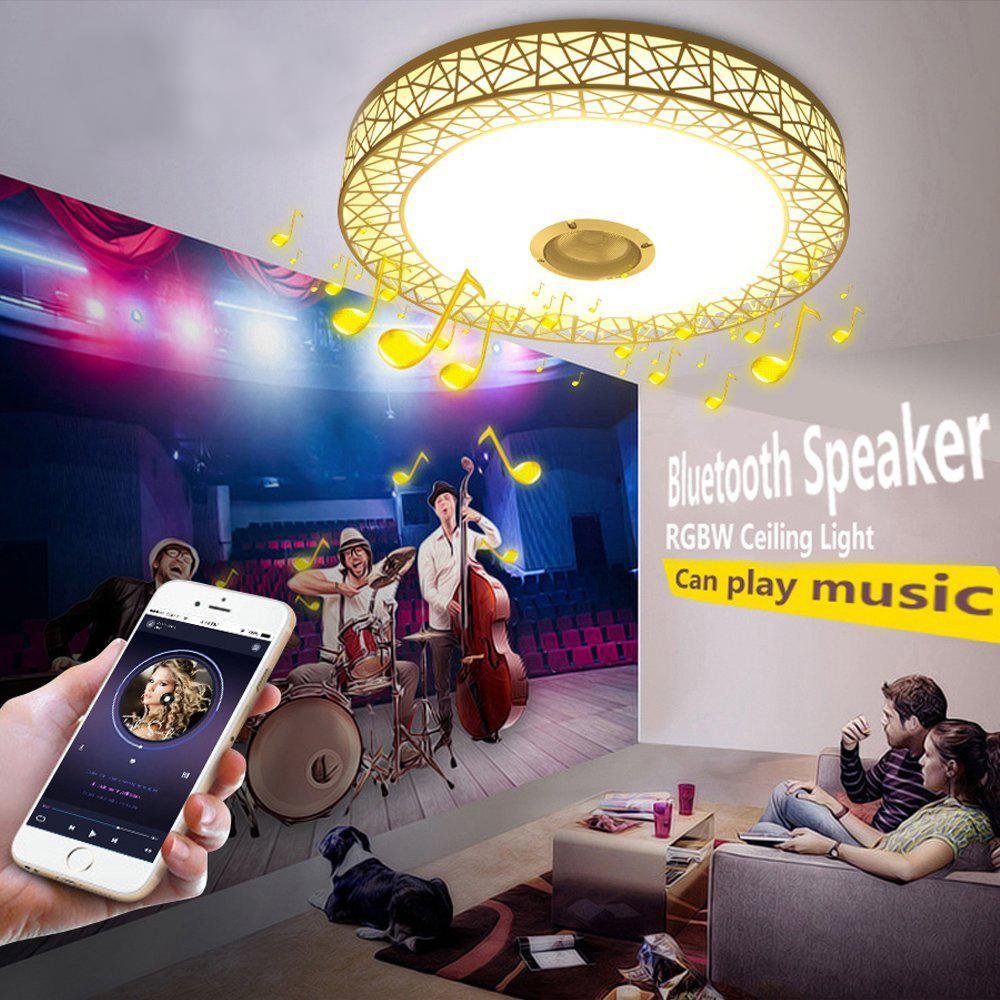 Modren, Nest Design Modern Bluetooth Music Ceiling Lights, App Remote Control Dimming Intelligent Ceiling Light 26 W LED 8 W RGB + 10 W Speaker Music [Energy Level A +