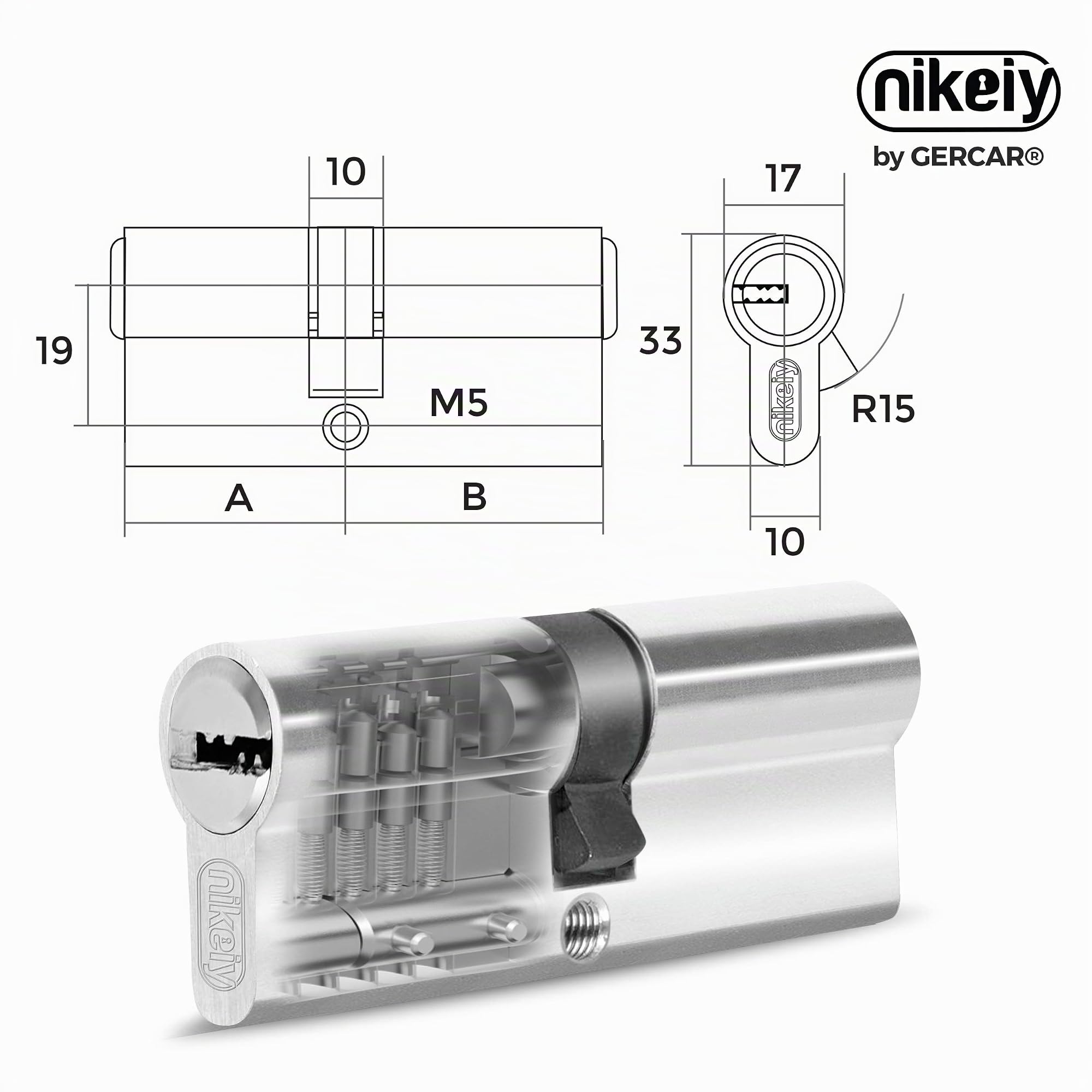 GERCAR Schließzylinder 30/30 Profilzylinder 4er Set Gleichschließend Zylinderschloss Doppelzylinder Türschloss - inkl. 10 Schlüssel - Länge: 60 mm, A:30 B:30-4er Set