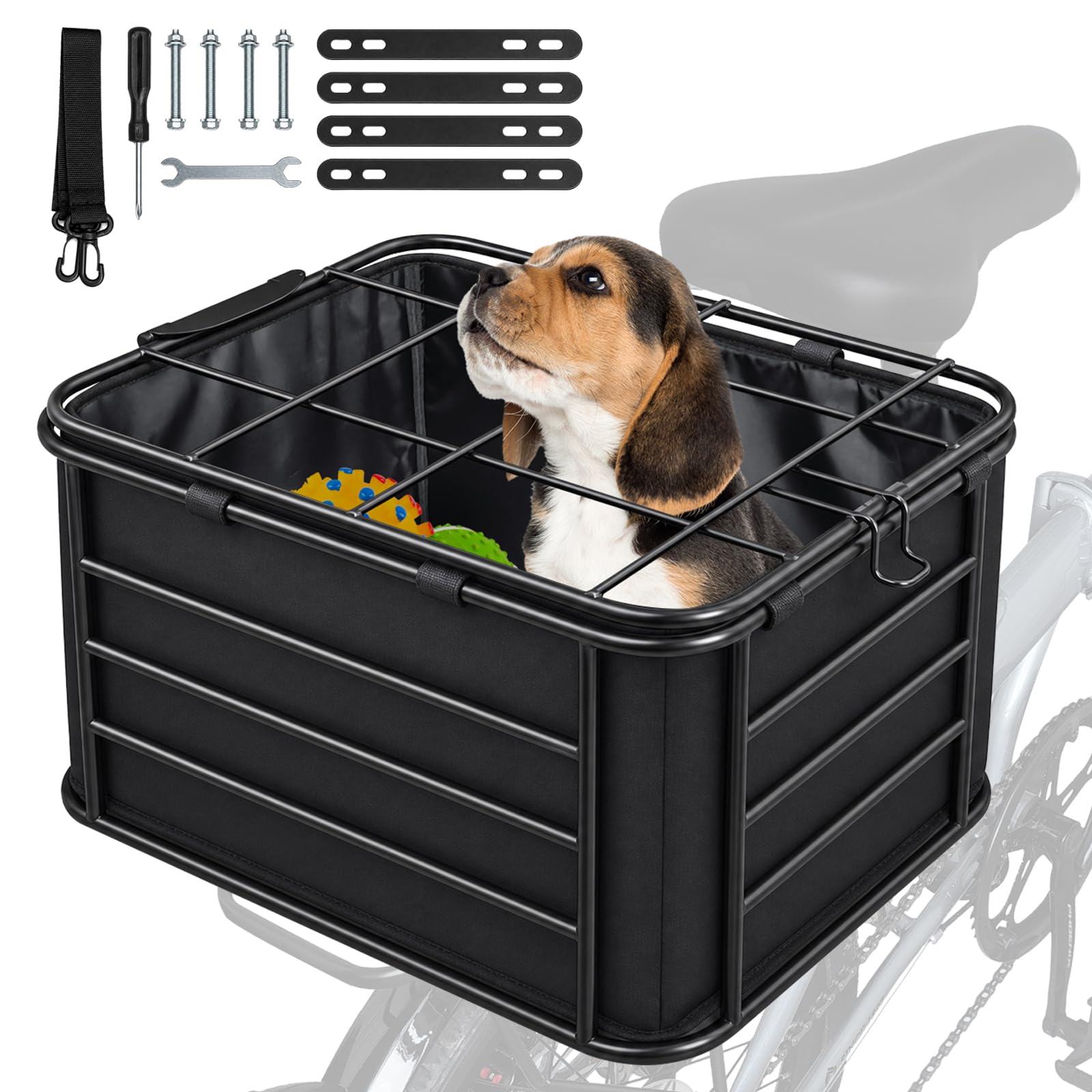 Dog Bike Basket for Rear Rack, 2-in-1 Pet Carrier & Cargo Basket Fits Small Medium Dogs Cats