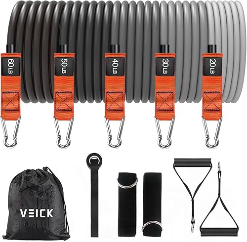 Miniatura 31 de VEICK Bandas de resistencia, bandas de ejercicio, bandas de entrenamiento, bandas de resistencia para entrenar con asas para hombres y mujeres, Gris