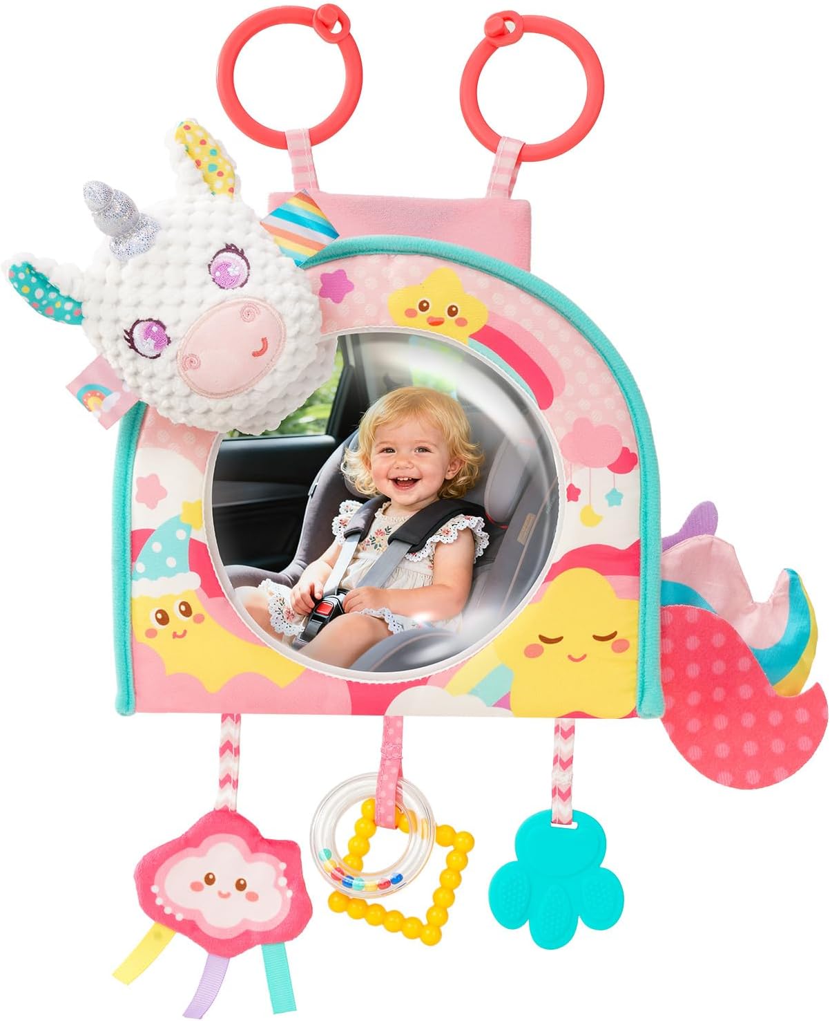 Koty Car Seat Toy - Kick and Play Activity Center with Mirror,Teether and Crinkle, Fun Travel Baby Toy for Rear Car Seat, Easier Drive with Newborns, Babies, Hanging Toys for Infants 0-6-12-18 Months