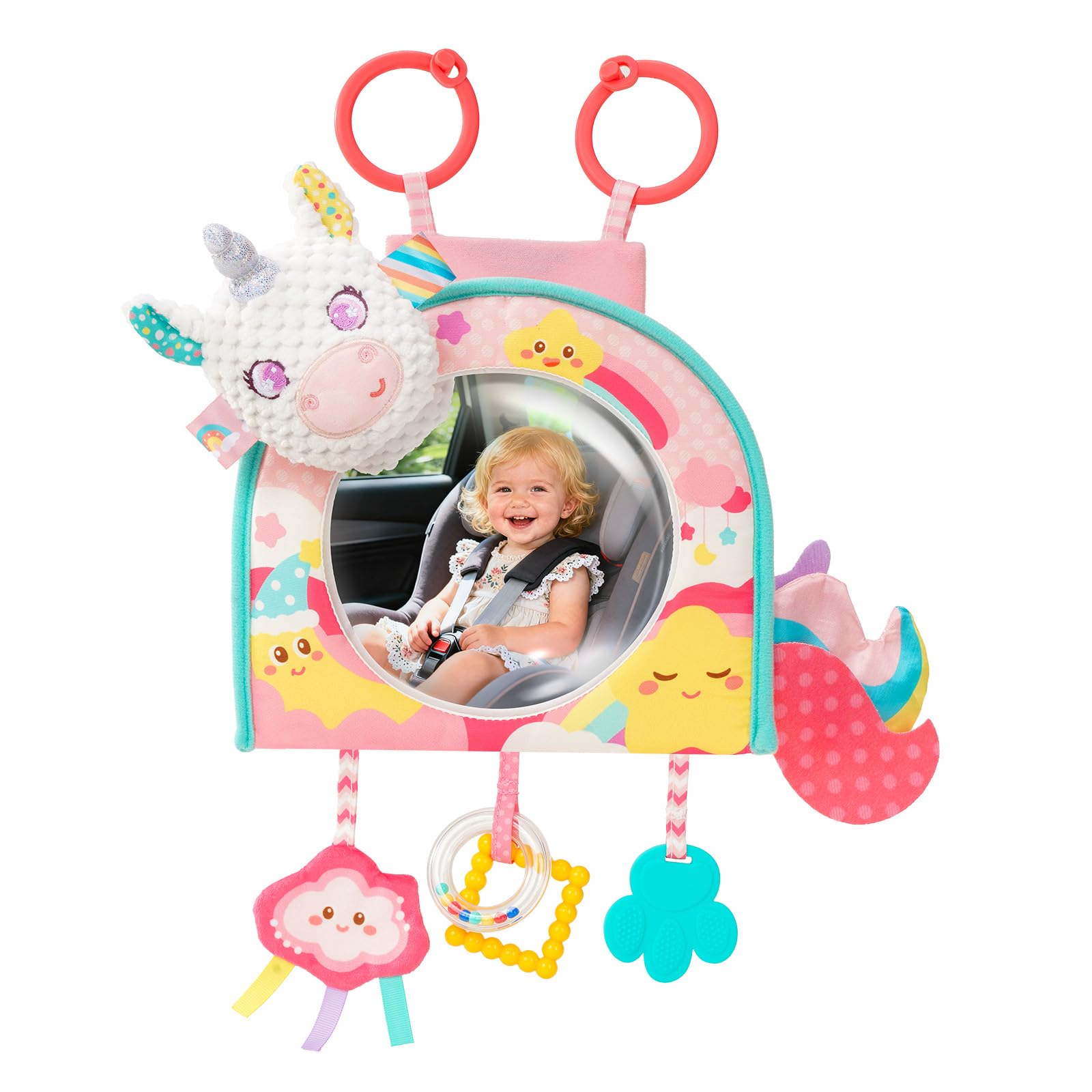 Koty Car Seat Toy - Kick and Play Activity Center with Mirror,Teether and Crinkle, Fun Travel Baby Toy for Rear Car Seat, Easier Drive with Newborns, Babies, Hanging Toys for Infants 0-6-12-18 Months