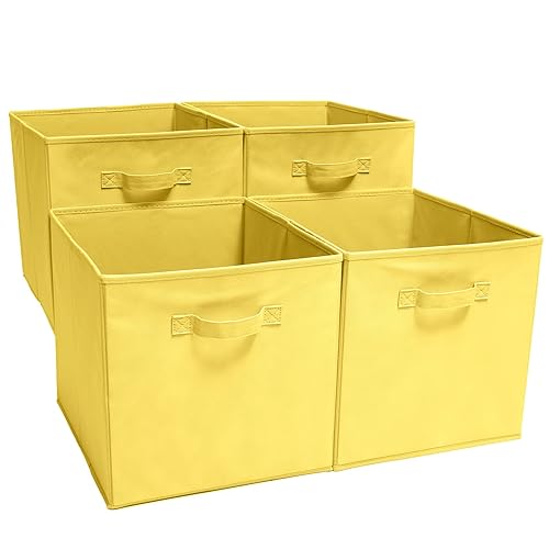 EZOWare Juego de 4 cestas de tela plegables, 13 x 15 x 13 pulgadas, cubo organizador de almacenamiento plegable con asa para ropa, juguetes de