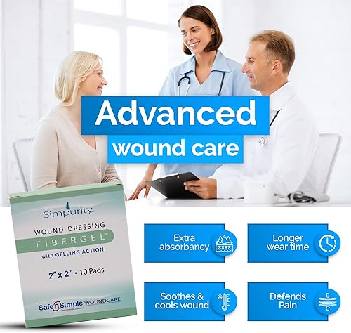 Miniatura 3 de Simpurity - Apósito de fibra de vidrio de alginato de calcio de 4 x 5 pulgadas con acción gelificante Apósito para el cuidado de heridas absorbente
