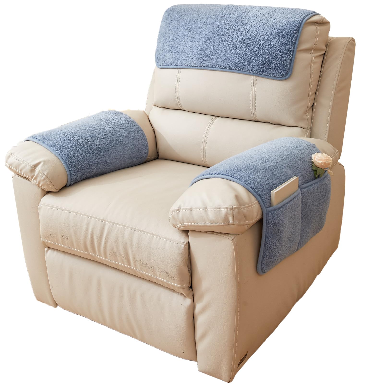 QSZTJJ Recliner Chair Cover,Armchair Covers for Arms Headrest Cover for Plush Non Slip Armchair Cover, with Protects from Spills, Stains, Easy Fit Sofa Protector for Pets (Blue,3 Seater)