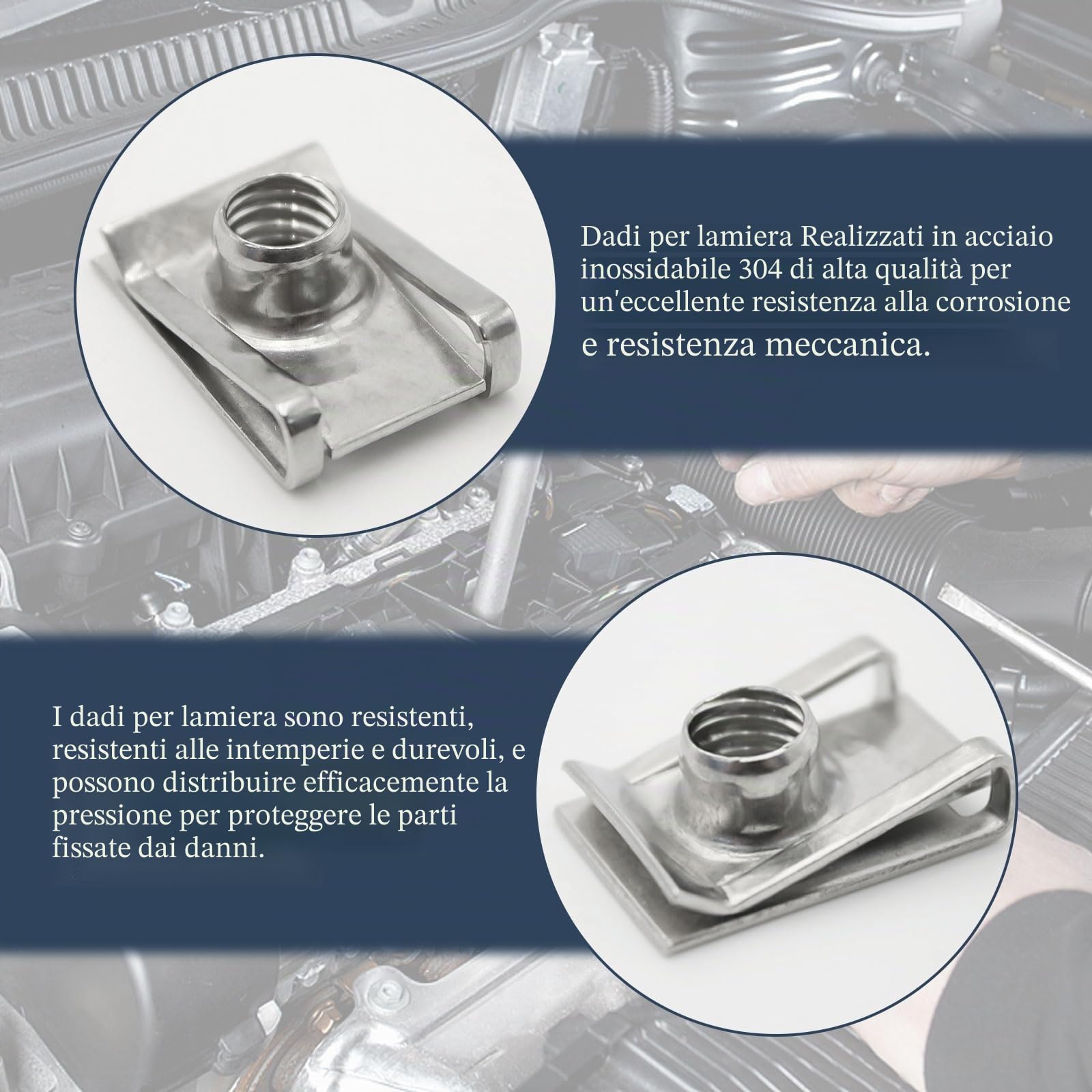 100 pezzi Dadi a U Clip di Fissaggio per Auto Carrozzeria, M4 M5 M6 M8, Set Dado a Clip Filettato in Acciaio Inossidabile, Bulloni Dadi a Clip a U per Carrozzeria