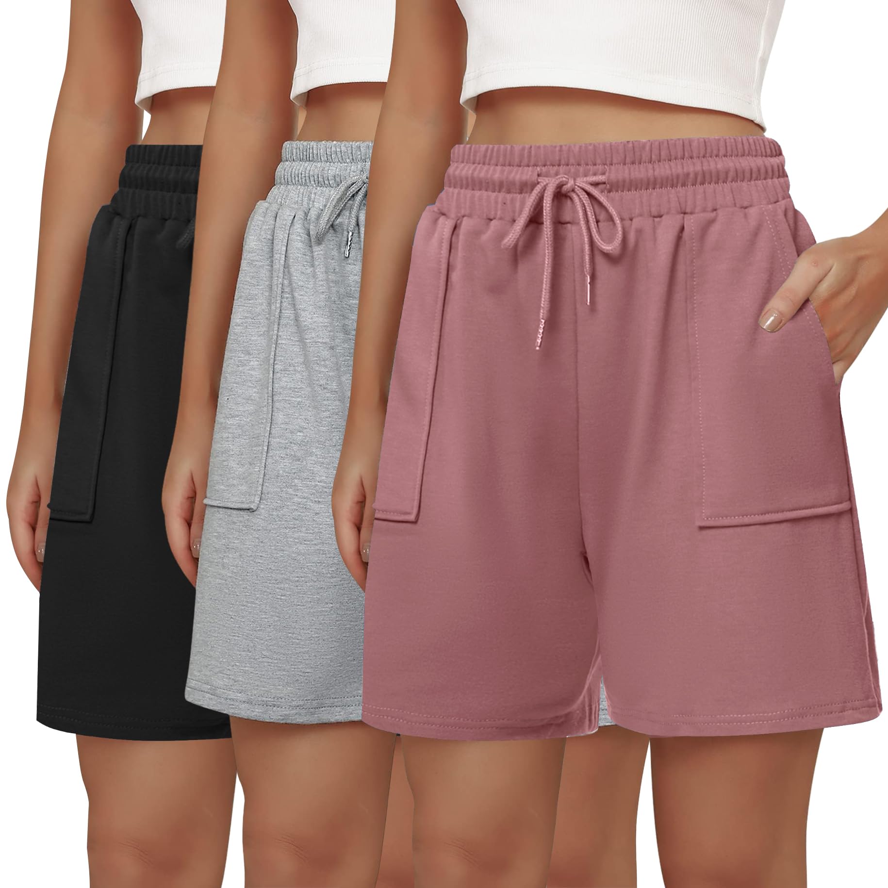 Cowasto Womens Cotton Sweat Shorts Casual Summer Loose Athletic Short Drawstring Waist Lounge Running Shorts with Pockets