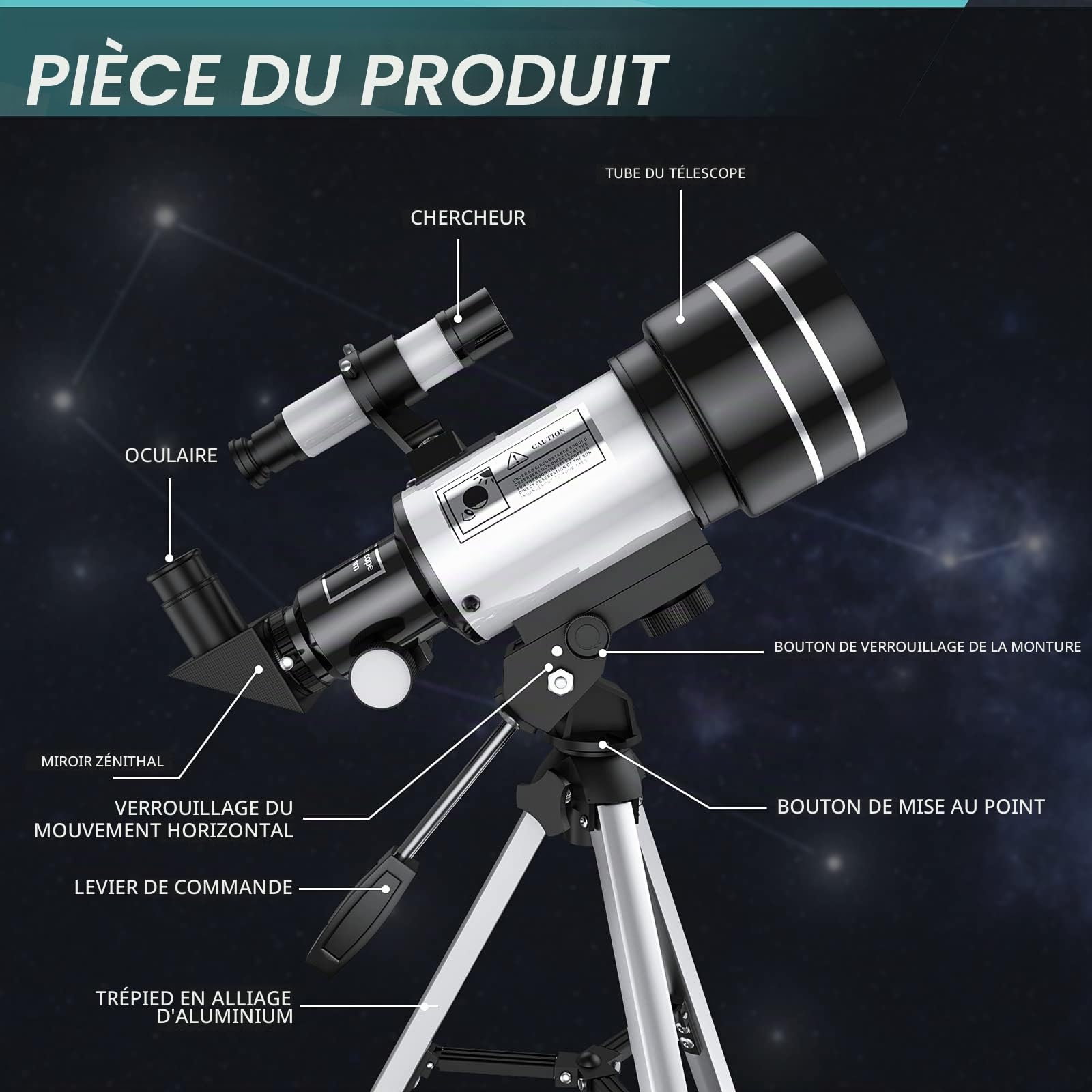 Télescope pour débutants Enfants, Ouverture de 70 mm, Ouverture de 400 mm,Télescopes réfracteurs pour débutants en Astronomie, télescope de Voyage Portable Cadeaux pour Amateurs d'astronomie