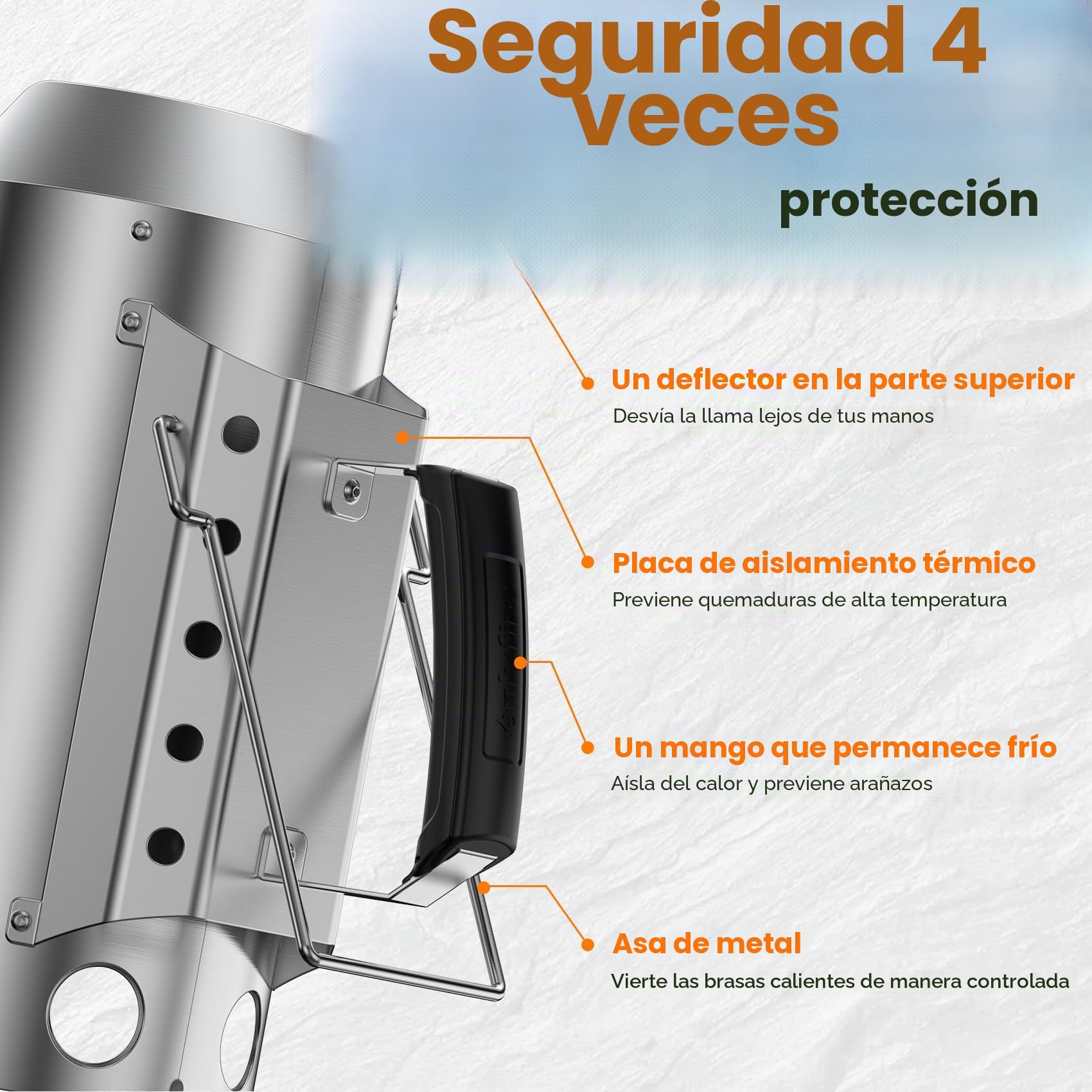 Onlyfire Chimenea Barbacoa con Bloques para Encender Fuego, Encendedor XXL Grande Carbón, Altura 34,5cm, Encendedor Barbacoa de Acero Inoxidable con Escudo Térmico y Asa, Capacidad 3kg