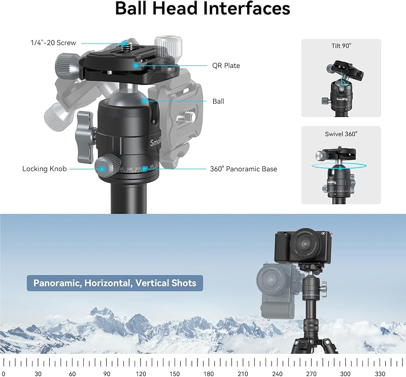 SMALLRIG Alumínium Mini Állvány 52 cm 360° Gömbfejjel - Kompakt Kamera Tripod Canon, Sony, Nikon, Fujifilm Gépekhez - 6 kg Teherbírás