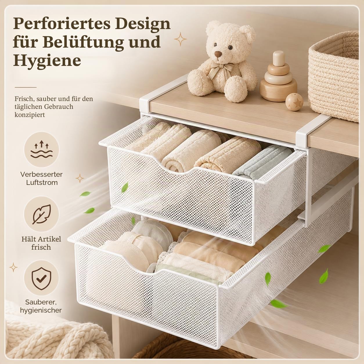 Unterwäsche-Schubladen-Organizer für Schrank, Hängender Ausziehbarer BH-Socken-Lingerie-Aufbewahrungskorb - Doppelschichtiger Mesh-Unterwäsche-Organizer